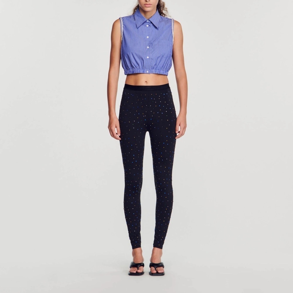 Sandro Navy Striped Button-Down Sleeveless Shirt - Picture 2 of 10